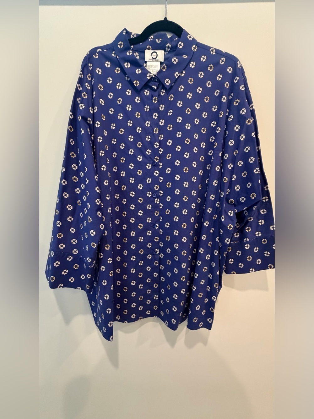 Marina Rinaldi Voyage Blue Cotton Floral-Print Button Down Shirt